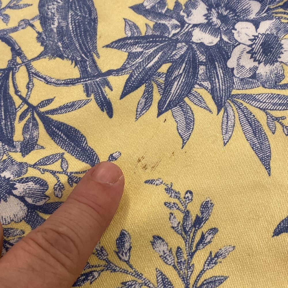 French Country Yellow and Blue Toile Table Runner with Tassels 6’ long Vintage - Picture 8 of 12